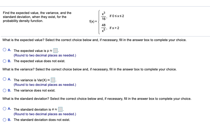 Solved Find The Expected Value, The Variance, And The | Chegg.com