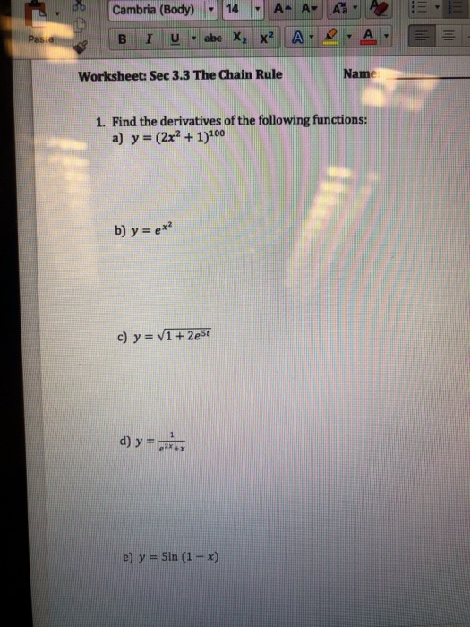 the chain rule homework 3.1