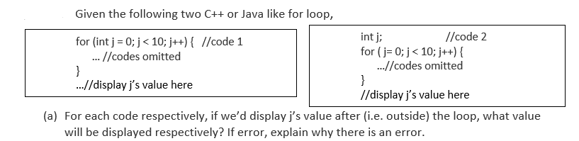 Solved Given the following two C++ or Java like for loop, | Chegg.com