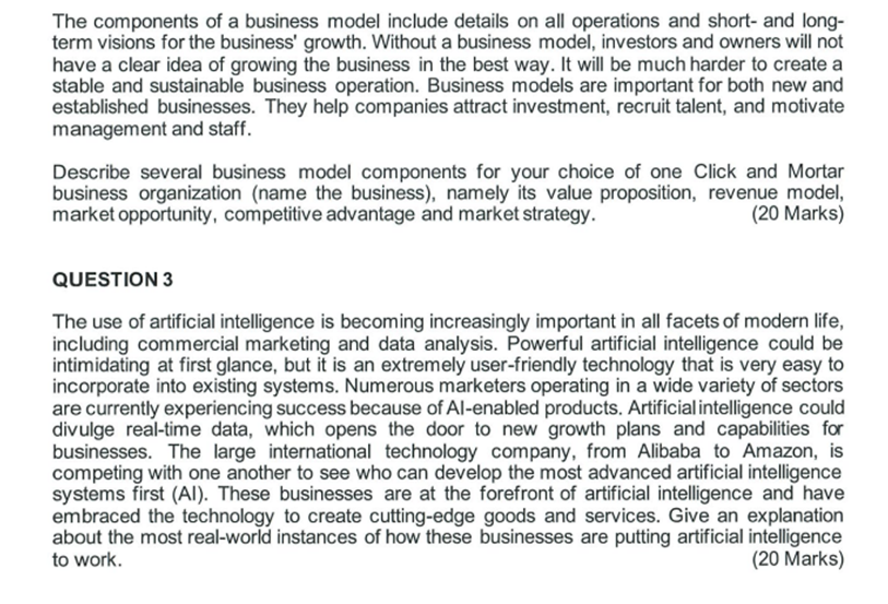 Solved The components of a business model include details on | Chegg.com