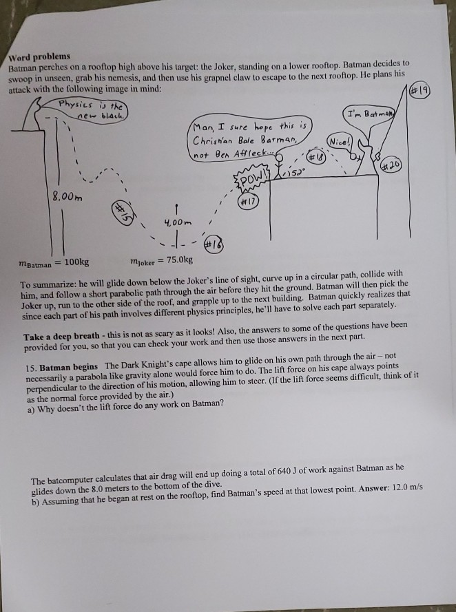 Solved Word problems Batman perches on a rooftop high above | Chegg.com