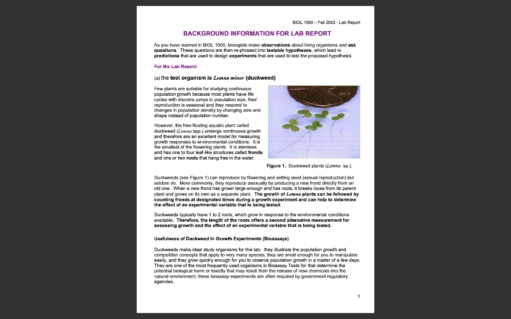 Solved BIOL 1000 - Fall 2022 - Lab Report BACKGROUND | Chegg.com