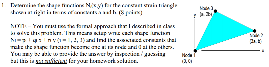 Solved 1. Determine the shape functions Ni(x,y) for the | Chegg.com