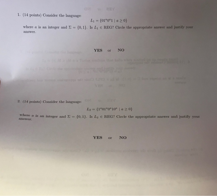 Solved 1. (14 points) Consider the language: where a is an | Chegg.com