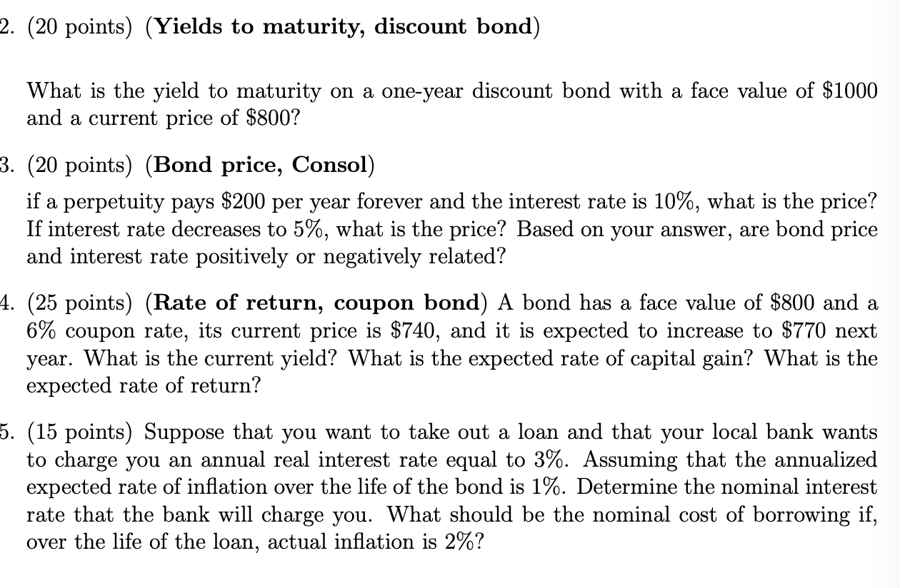 Solved 2 Points Yields To Maturity Discount Bond Chegg Com