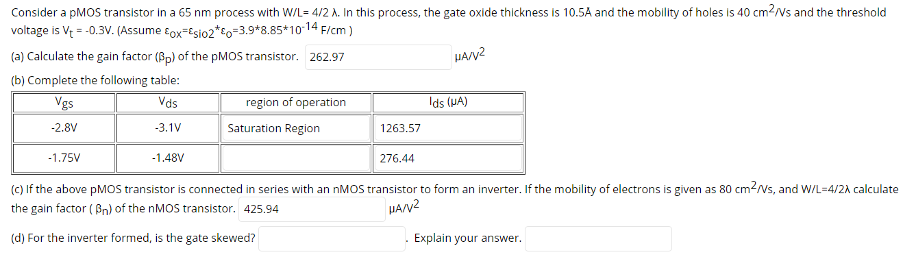 Solved Consider a pMOS transistor in a 65 nm process with | Chegg.com