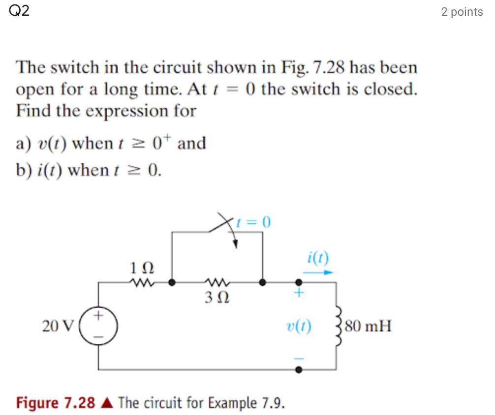 Solved Q2 2 points The switch in the circuit shown in Fig. | Chegg.com