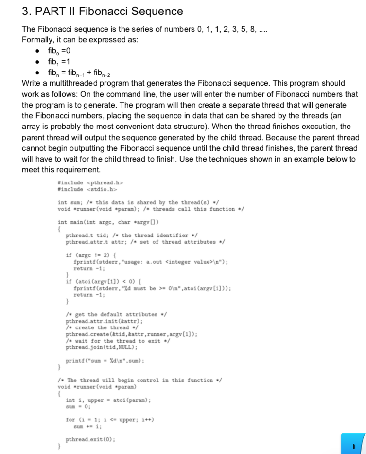 Solved 3 Part Ii Fibonacci Sequence Fibonacci Sequence Series Numbers 0 1 1 2 3 5 8 Formally Exp Q Coursehigh Grades