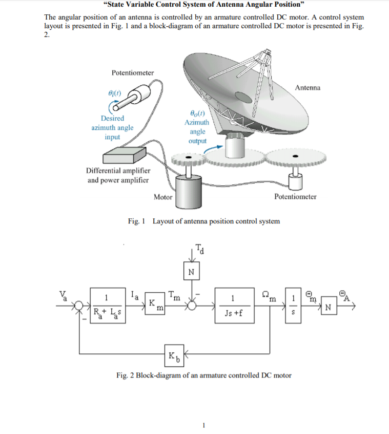 “State Variable Control System of Antenna Angular | Chegg.com
