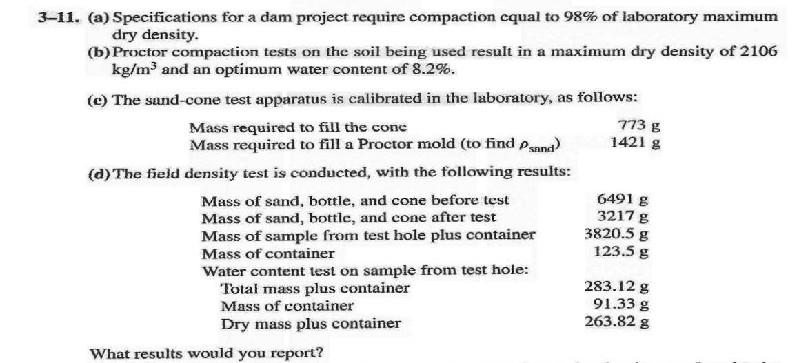 Solved 3-11. (a) Specifications for a dam project require | Chegg.com