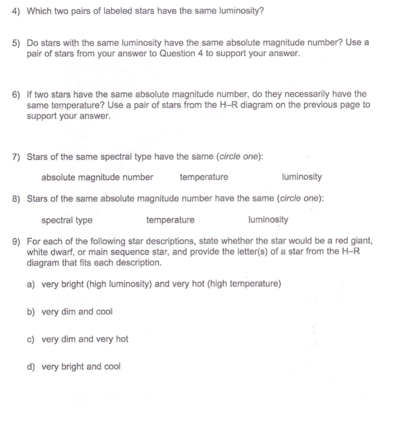 Solved Use the H−R diagram below to answer questions | Chegg.com