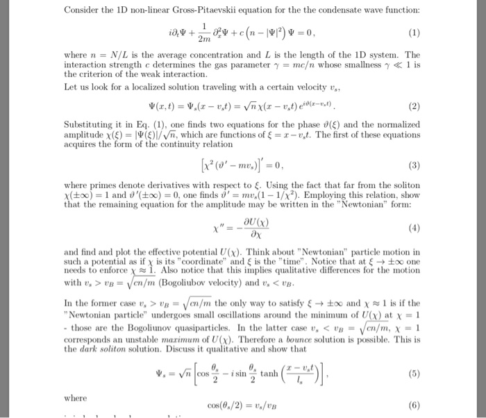 Consider the 1D non-linear Gross-Pitaevskii equation | Chegg.com