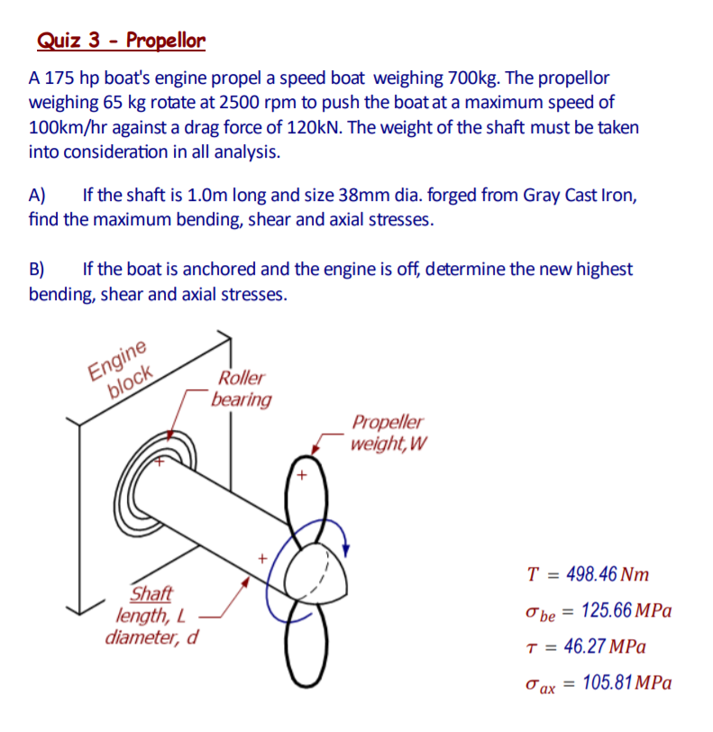 Solved Quiz 3 - Propellor A 175 hp boat's engine propel a | Chegg.com