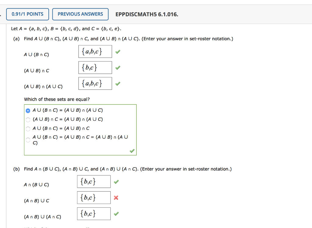 Solved 0.91/1 POINTS PREVIOUS ANSWERS EPPDISCMATH5 6.1.016. | Chegg.com