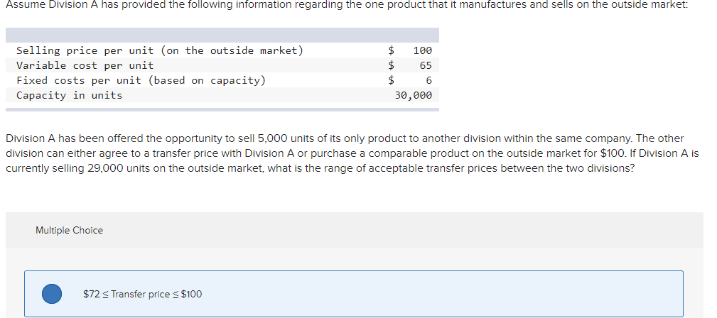 Solved Assume Division A has provided the following | Chegg.com