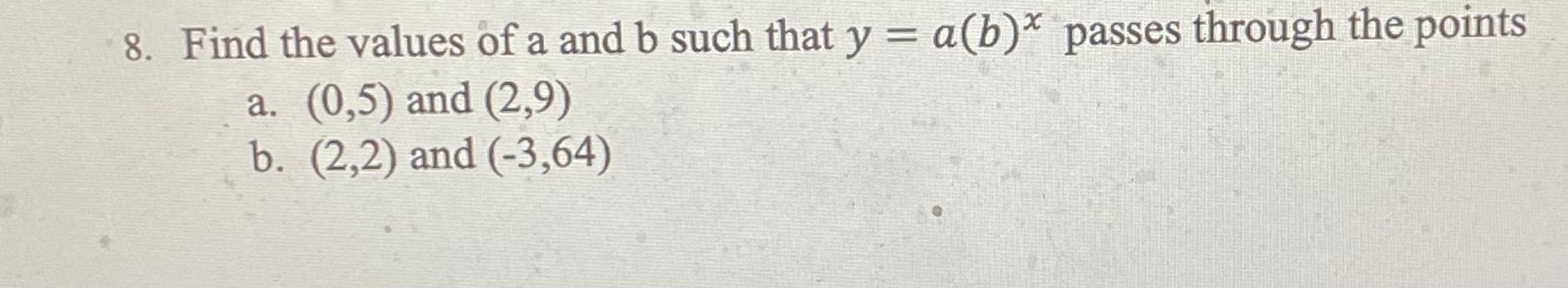 Solved 8. Find The Values Of A And B Such That Y = A(b)x | Chegg.com