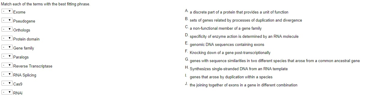 Solved Match each of the terms with the best fitting phrase. | Chegg.com
