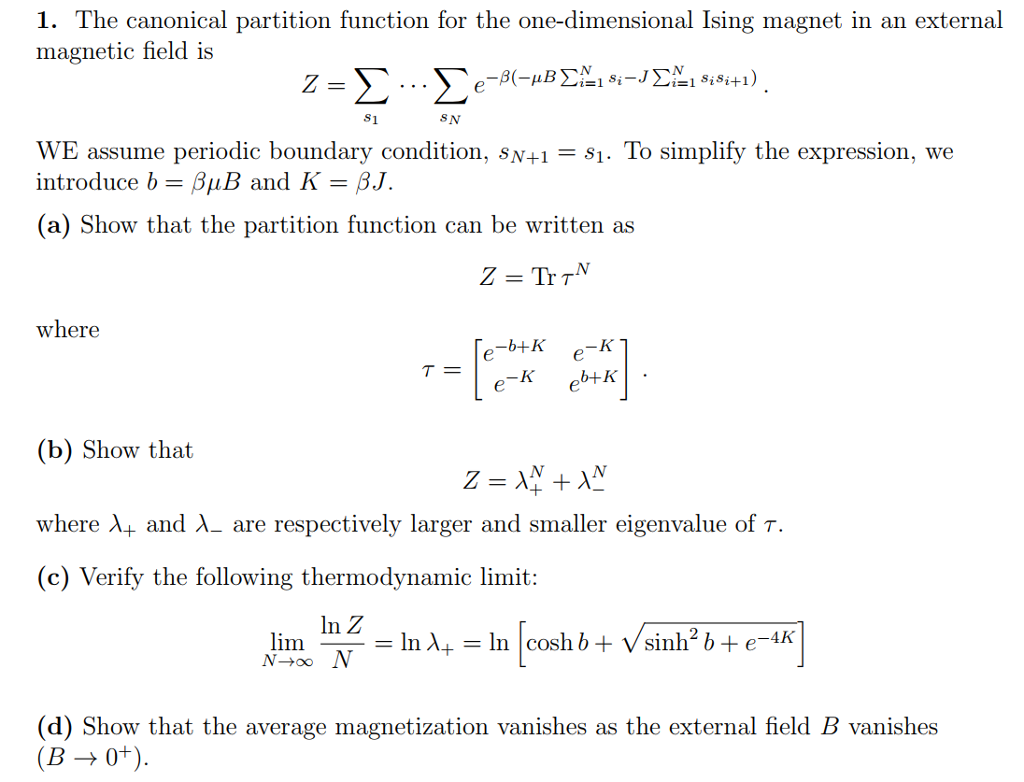 Solved 1. The canonical partition function for the