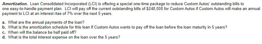 Amortization. Loan Consolidated Incorporated (LCl) is | Chegg.com