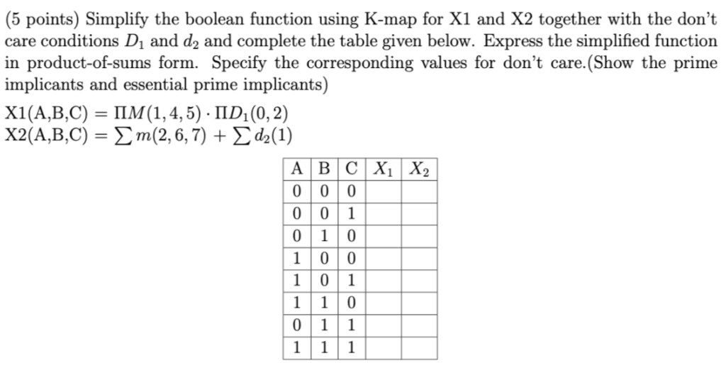 Solved . (5 points) Simplify the boolean function using | Chegg.com