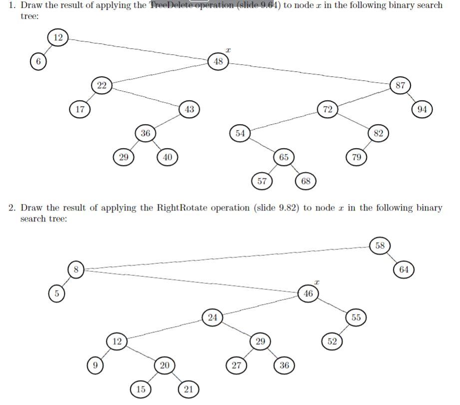 Solved 1. Draw the result of applying the TreeDelete | Chegg.com