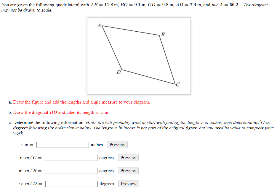 Solved = You are given the following quadrilateral with AB | Chegg.com