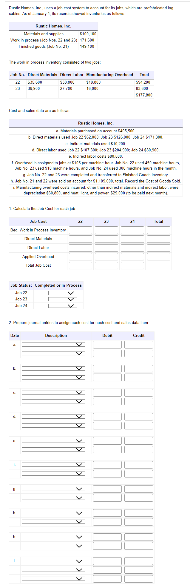 Solved Rustic Homes, Inc., uses a job cost system to account