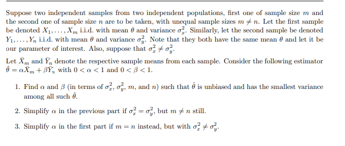 Solved Suppose two independent samples from two | Chegg.com