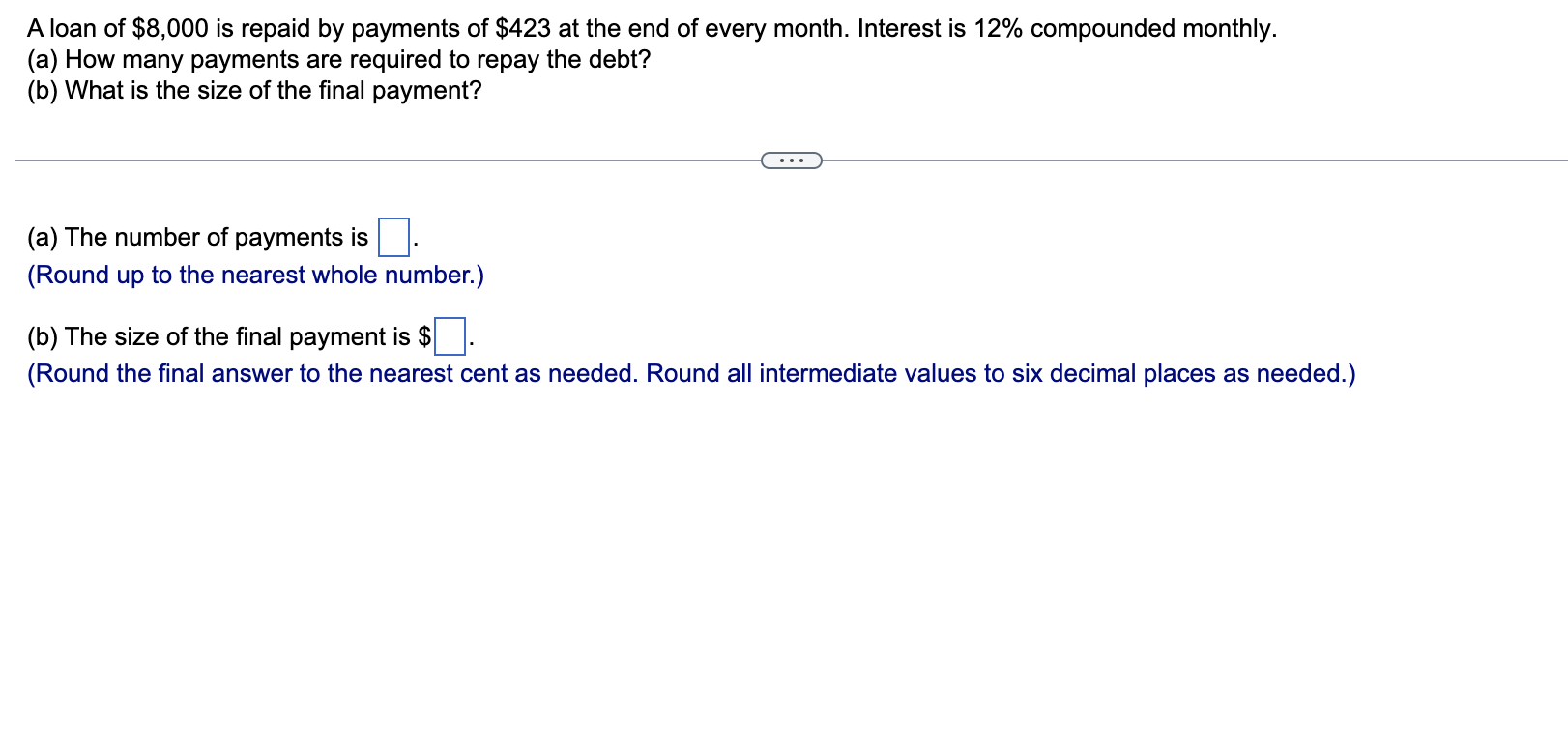 Solved A Loan Of $8,000 Is Repaid By Payments Of $423 At The | Chegg.com