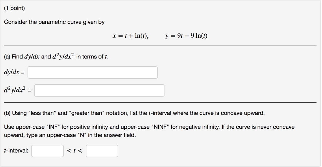 Solved (1 point) Consider the parametric curve given by y = | Chegg.com
