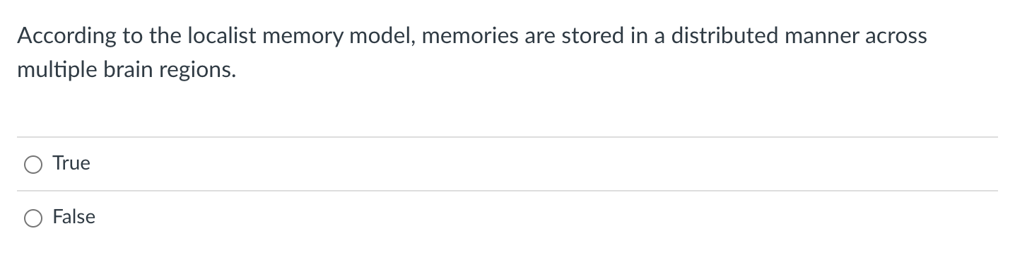 Solved According to the localist memory model, memories are | Chegg.com