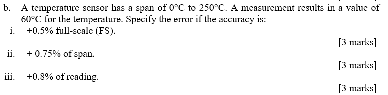 Solved b. A temperature sensor has a span of 0°C to 250°C. A | Chegg.com