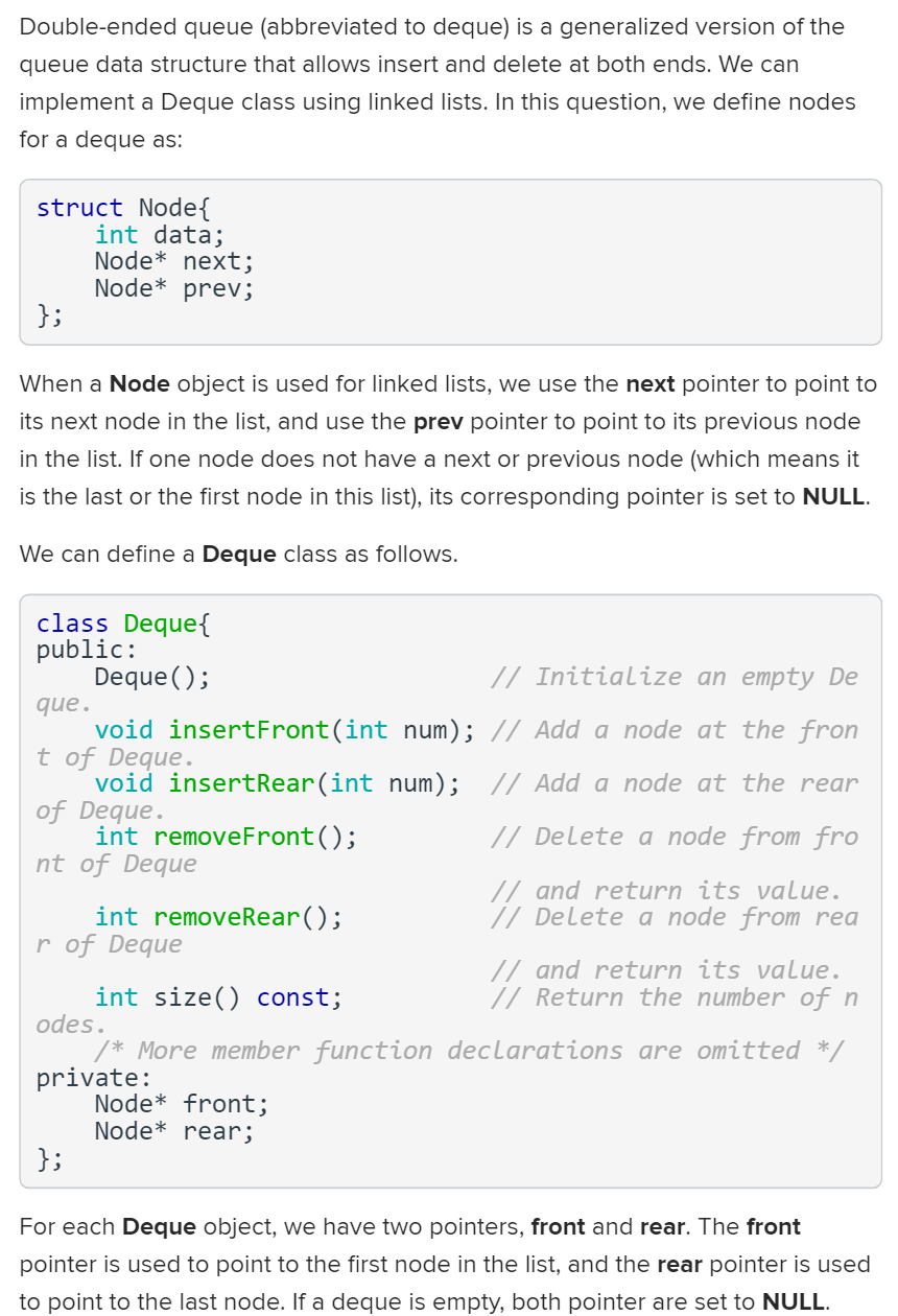 Solved Double-ended queue (abbreviated to deque) is a | Chegg.com