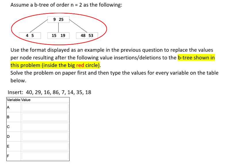Solved Assume a b-tree of order n = 2 as the following: 9 25 | Chegg.com