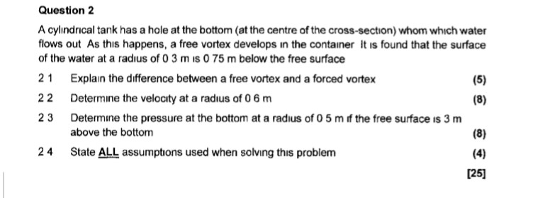 Solved Question 2 A cylindrical tank has a hole at the | Chegg.com