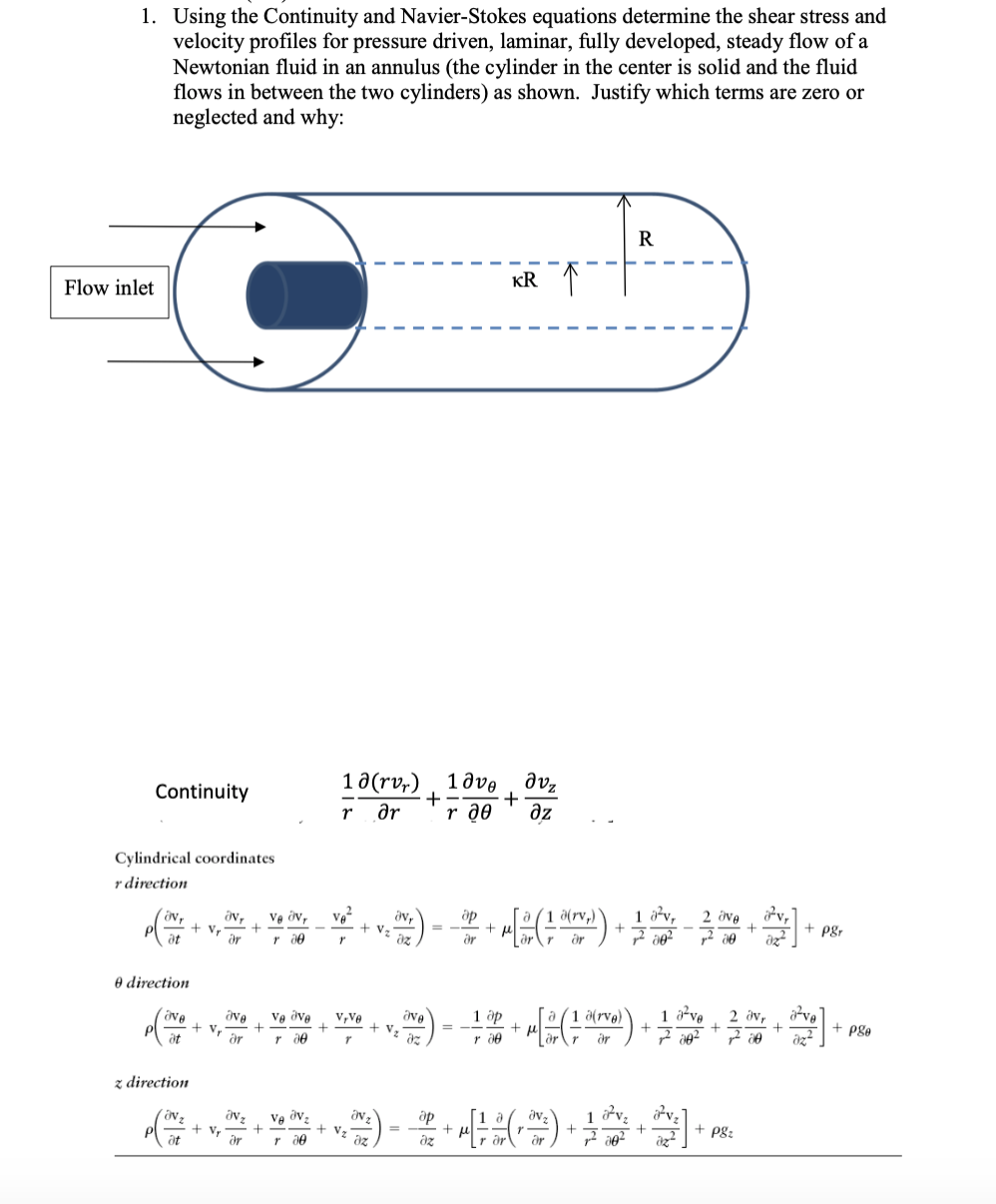 1. Using the Continuity and Navier-Stokes equations | Chegg.com