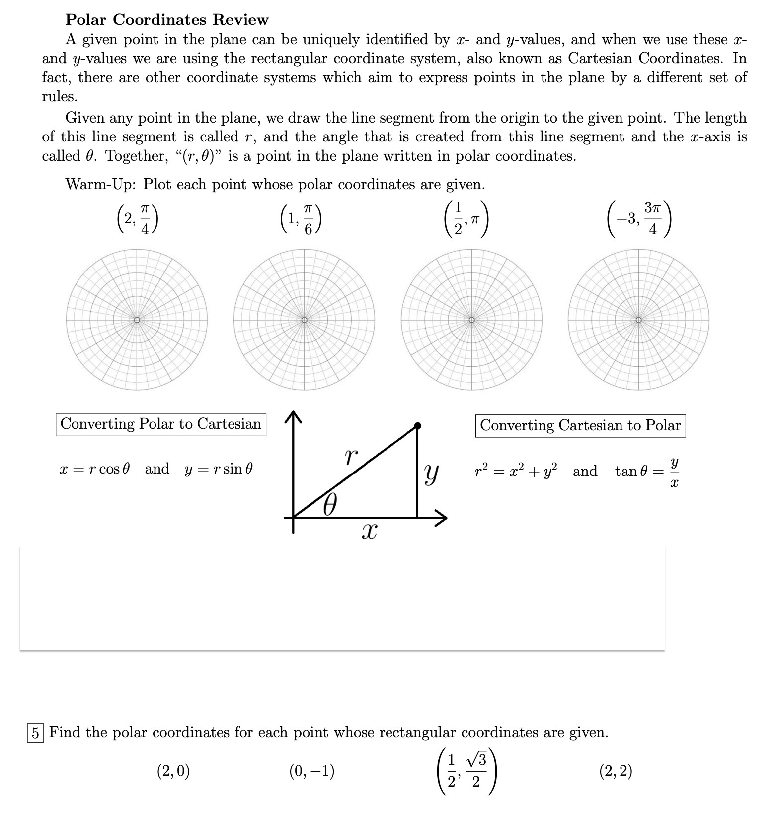 Solved Polar Coordinates Review A given point in the plane | Chegg.com