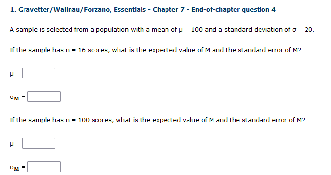 Solved 1. Gravetter/Wallnau/Forzano, Essentials - Chapter 7