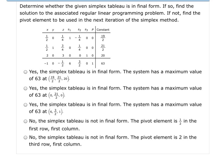 Solved Determine whether the given simplex tableau is in | Chegg.com