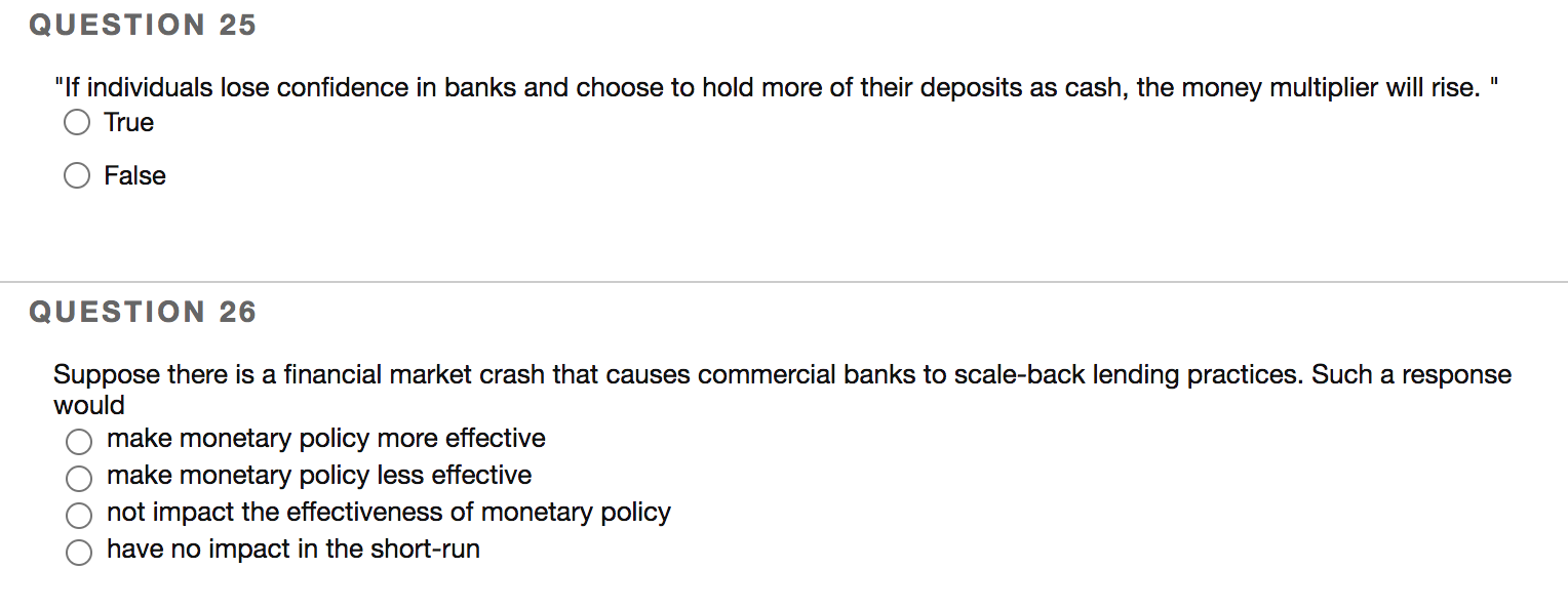 Solved QUESTION 25 "If Individuals Lose Confidence In Banks | Chegg.com