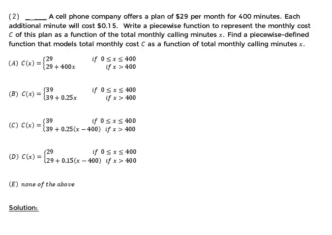 Solved (2) A cell phone company offers a plan of $29 per | Chegg.com