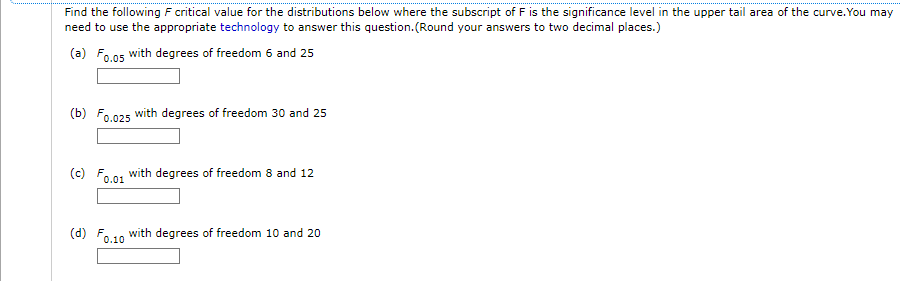 Solved Find the following F critical value for the | Chegg.com