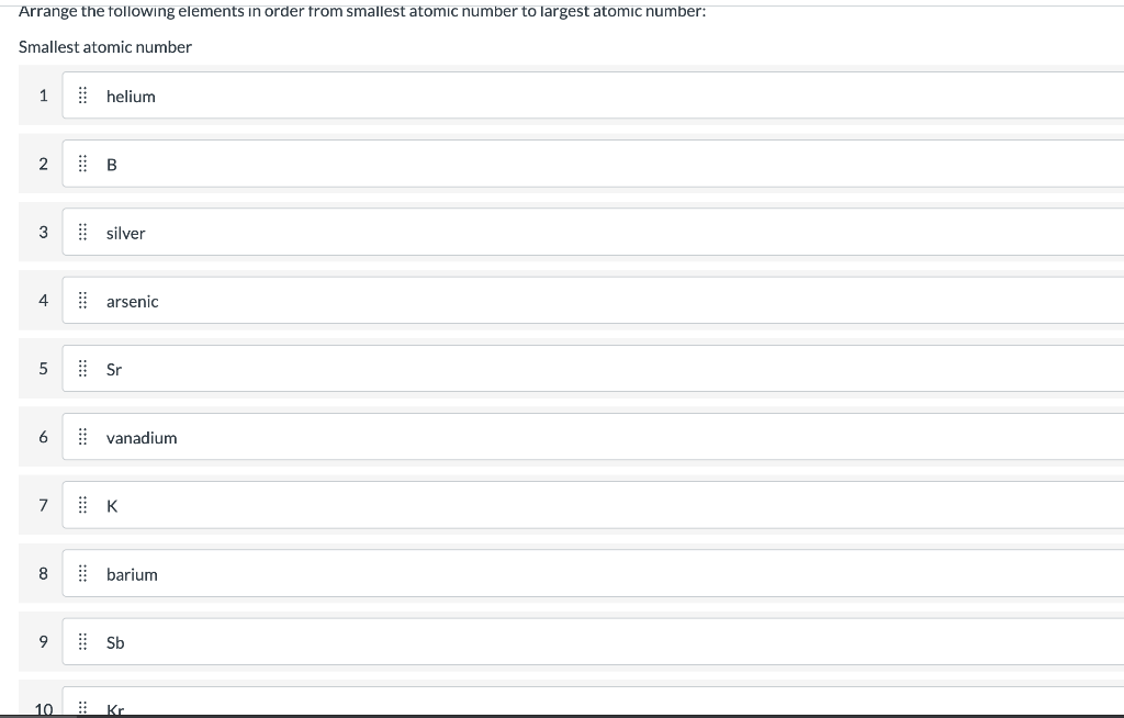 Solved Arrange the following elements in order from smallest | Chegg.com