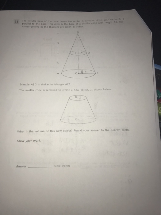 Solved and a height of 3 inches. The cone has a radius of 3 | Chegg.com