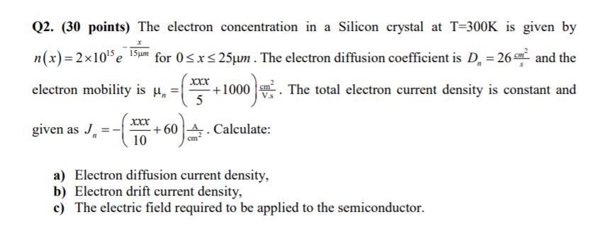 Solved 15m Q2. (30 points) The electron concentration in a