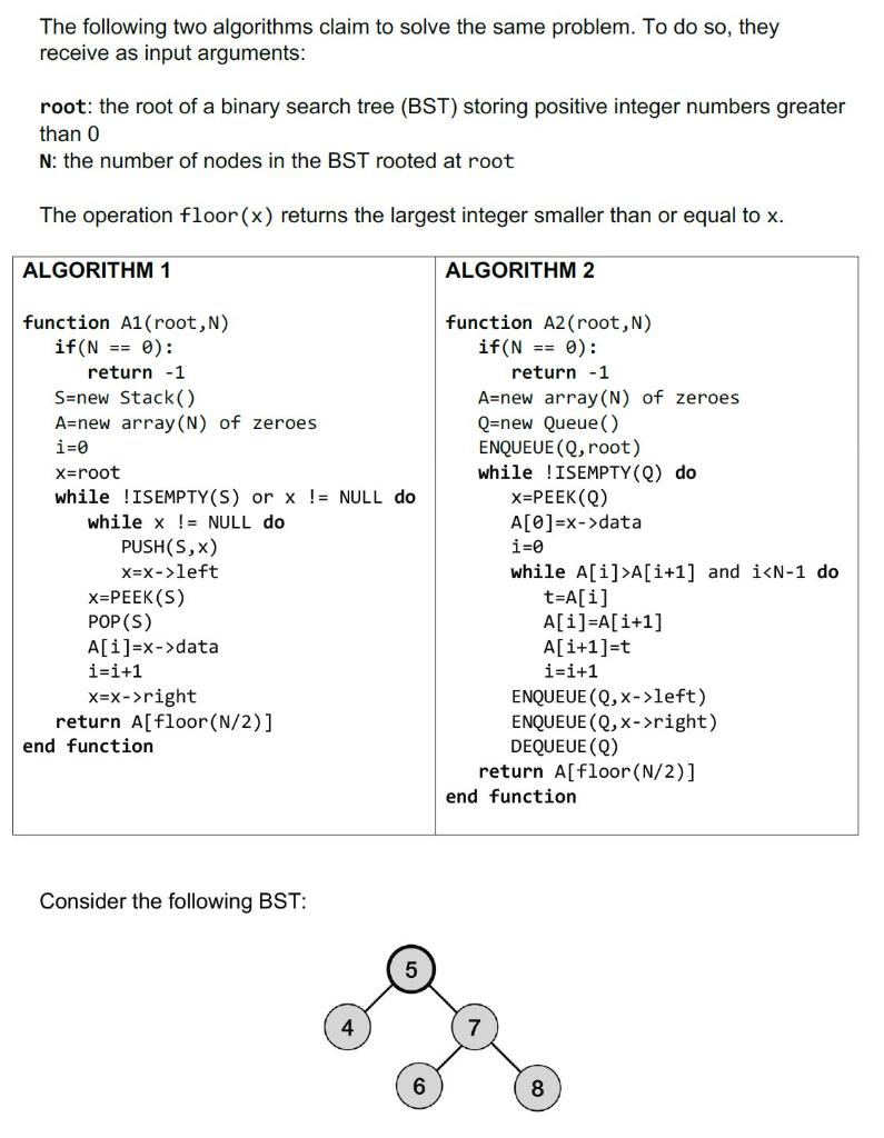 Solved The Following Two Algorithms Claim To Solve The Same | Chegg.com