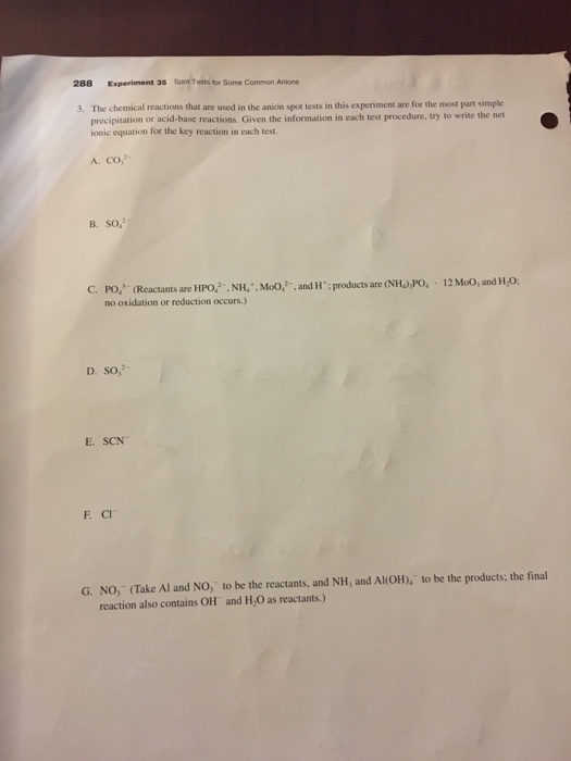 Solved The Chemical Reactions That Are Used In The Anion 