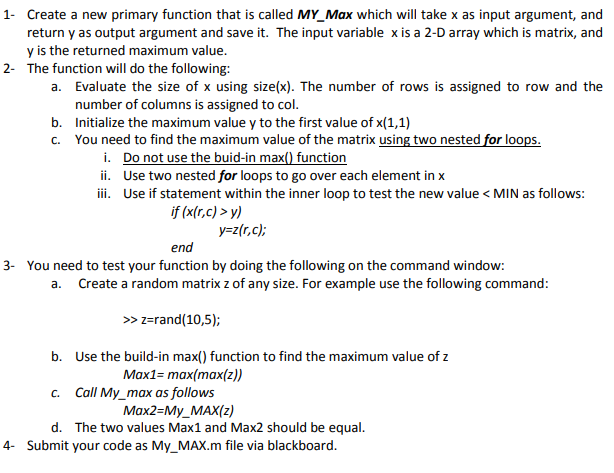 Solved Create a new primary function that is called MY_Max | Chegg.com
