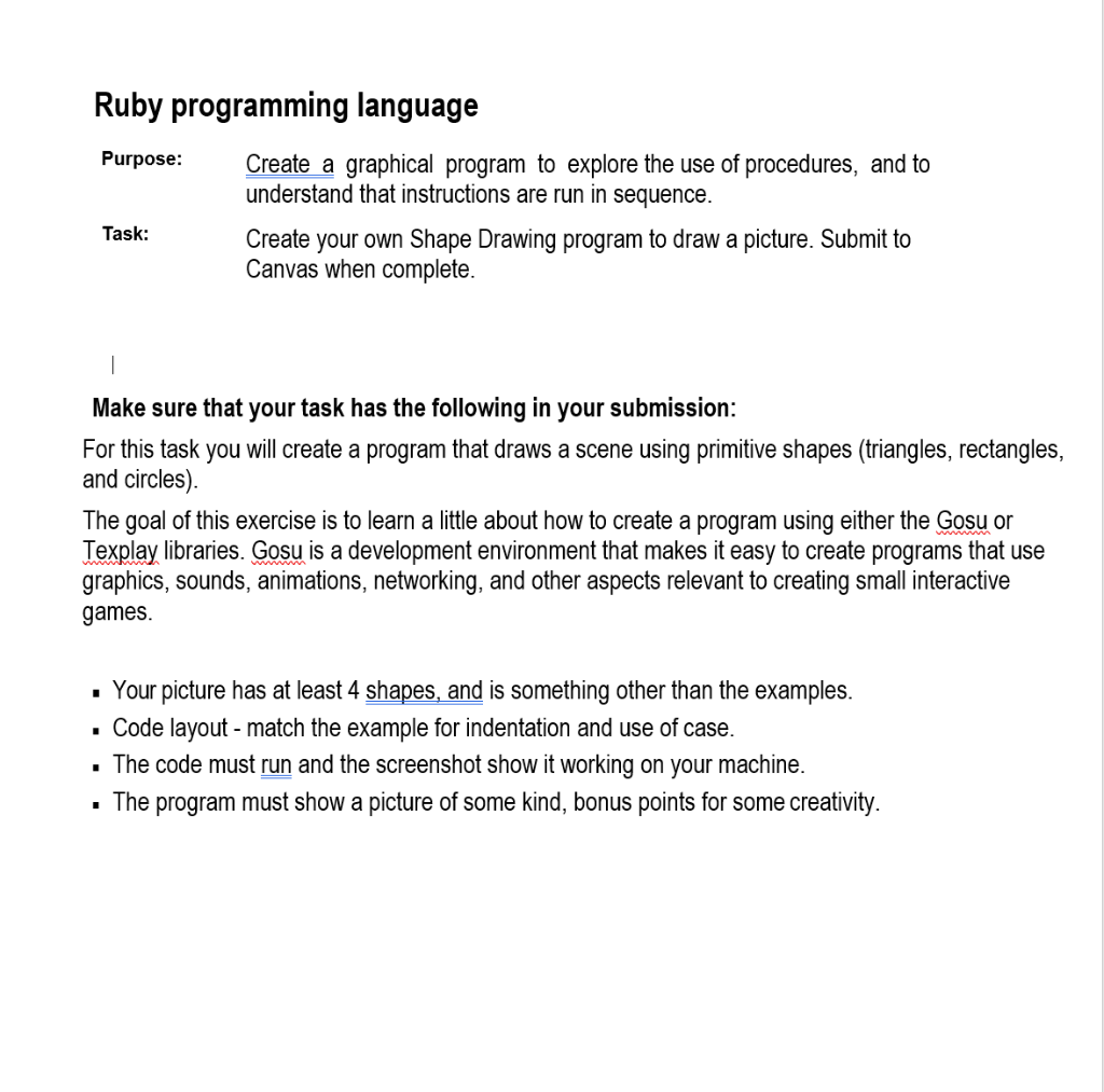 Ruby programming language Purpose: Create a graphical | Chegg.com