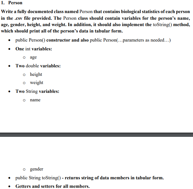 Solved *Code in java* *I already have the person class for | Chegg.com